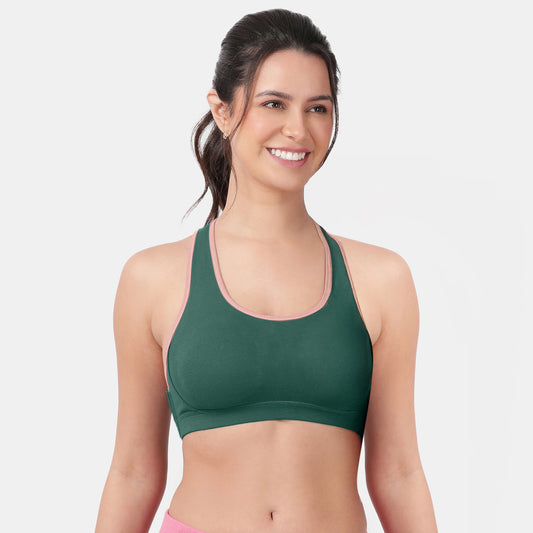Envie Padded Non-Wired Full Coverage Sports Bra - NVB1050 (Green Pink)