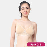 Envie Pack of 2 Non-Padded Non-Wired 3/4th Coverage T-Shirt Lace Bra - NVB1090 (Nude)
