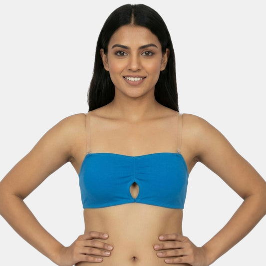 Envie Medium Coverage Bandeau Bra with Transparent Back- NVB1141 (Blue)