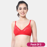 Envie Pack of 2 Non-Padded Non-Wired 3/4th Coverage Minimiser Lace Bra - NVB1091 (Red)