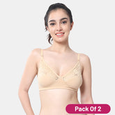 Envie Pack of 2 Non-Padded Non-Wired 3/4th Coverage Minimiser Lace Bra - NVB1091 (Nude)
