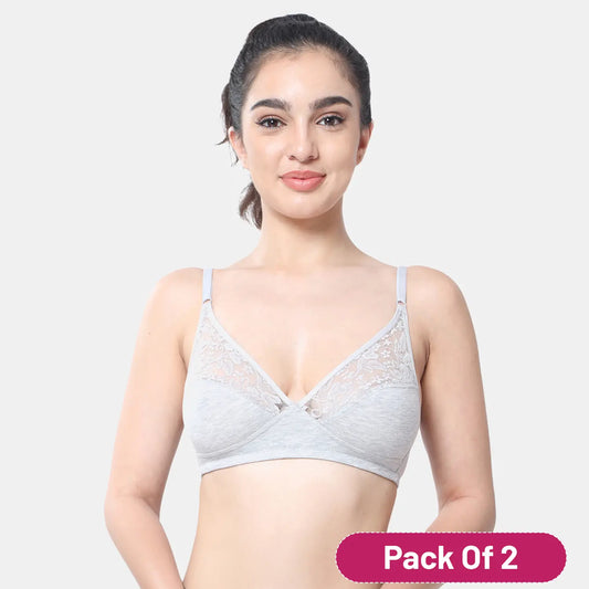 Envie Value+ Non-Padded Non-Wired 3/4th Coverage Minimiser Lace Bra - NVB1091 (Grey Melange)