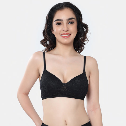 Envie Padded Non-Wired 3/4th Coverage T-Shirt Lace Bra - NVB1118 (Black)