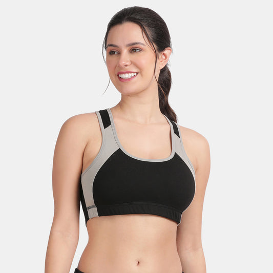Envie Padded Non-Wired Full Coverage Sports Bra - NVB1051 (Black Grey Flannel)