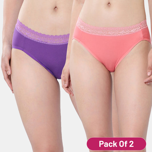 Envie Medium Rise 3/4th Coverage Lace Hipster (Pack of 2) NVP2057 (Rose Purple)