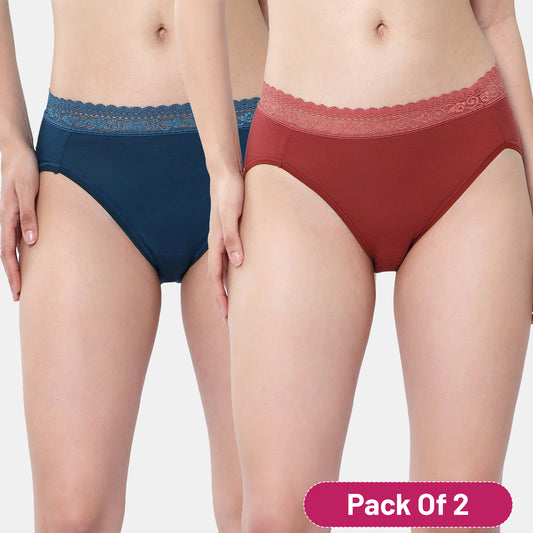Envie Medium Rise 3/4th Coverage Lace Hipster (Pack of 2) NVP2057 (Blue Maroon)