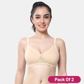 Envie Pack Of 2 Non-Padded Non-Wired Full Coverage T-Shirt Lace Bra - NVB1088 (Nude)