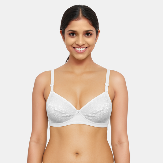 Envie Non-Padded Non-Wired 3/4th Coverage Lace Bra - NVB1133 (White)