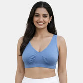 Envie sleeping bra non padded non wired full coverage NVB1022 blue soft breathable cotton night bra for women