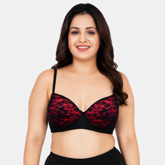 Envie Padded Wired 3/4th Coverage Push-Up Lace Bra - NVB1146 (Red Black)