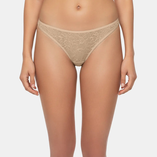 Envie Low Rise Zero Rear Coverage Lace Thong - NVP2061 (Skin)