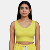 Padded full coverage sports bra in yellow by Envie with non-wired comfort and flexible elastic waistband