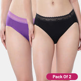 Envie Medium Rise 3/4th Coverage Lace Hipster (Pack of 2) NVP2057 (Purple Black)