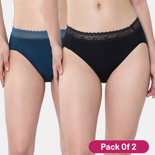 Envie Medium Rise 3/4th Coverage Lace Hipster (Pack of 2) NVP2057 (Blue Black)