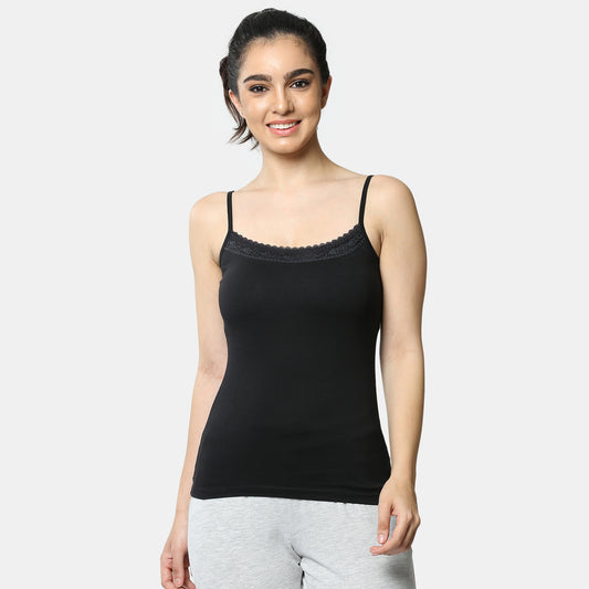 Envie Contour Fit Round Neck Short Length Lace Camisole - NVC3025 (Black)