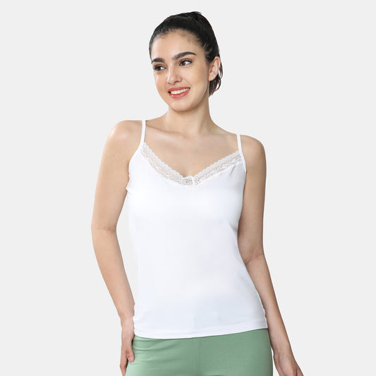 Envie Regular Fit V-Neck Short Length Lace Camisole - NVC3030 (White)