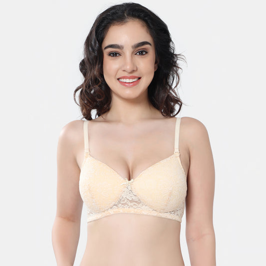 Envie Padded Non-Wired 3/4th Coverage T-Shirt Lace Bra - NVB1118 (Nude)