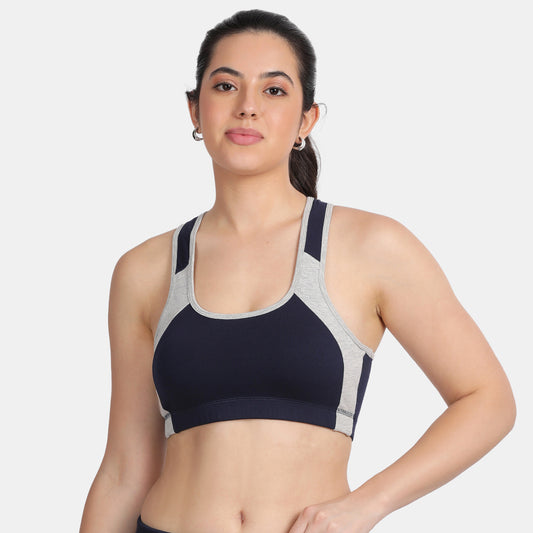 Envie Padded Non-Wired Full Coverage Sports Bra - NVB1051 (Navy Grey Melange)