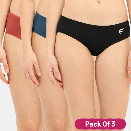 Envie Medium Rise 3/4th Coverage Hipster Multicolor (Pack Of 3) NVP2048 (Black Maroon Blue)