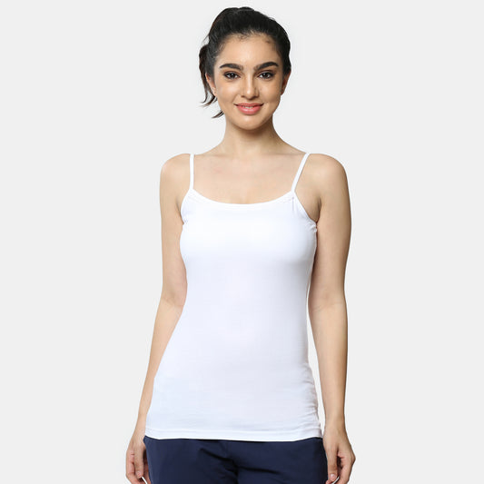 Envie Regular Fit Round Neck Short Length Lace Neckline Camisole - NVC3026 (White)