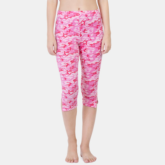 Envie Hugged Fit 3/4th Length Printed Capri - Assorted - NVCP6002 (Pink)