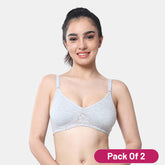 Envie Pack Of 2 Non-Padded Non-Wired Full Coverage T-Shirt Lace Bra - NVB1088 (Grey Melange)