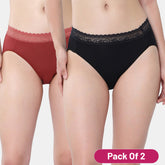 Envie Medium Rise 3/4th Coverage Lace Hipster (Pack of 2) NVP2057 (Maroon Black)