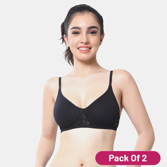 Envie Value+ Non-Padded Non-Wired 3/4th Coverage T-Shirt Lace Bra - NVB1090 (Black)