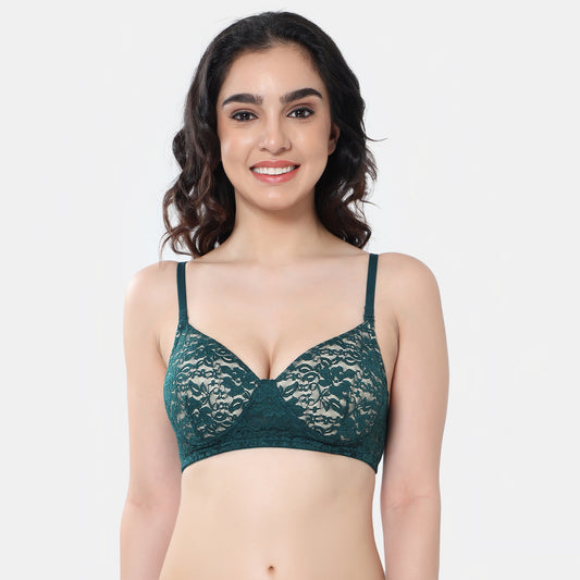 Envie Padded Non-Wired 3/4th Coverage T-Shirt Lace Bra - NVB1118 (Dark Teal)