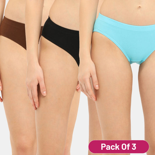 Envie Medium Rise 3/4th Coverage Hipster Panty (Pack of 3) - NVP2049 (Curacao Brown Black Elastic Blue)