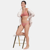 Envie Non-Padded Wired 3/4th Coverage T-Shirt Bra With Low Rise Half Rear Coverage Bikini - ST1132-2060(Mauve Mist)