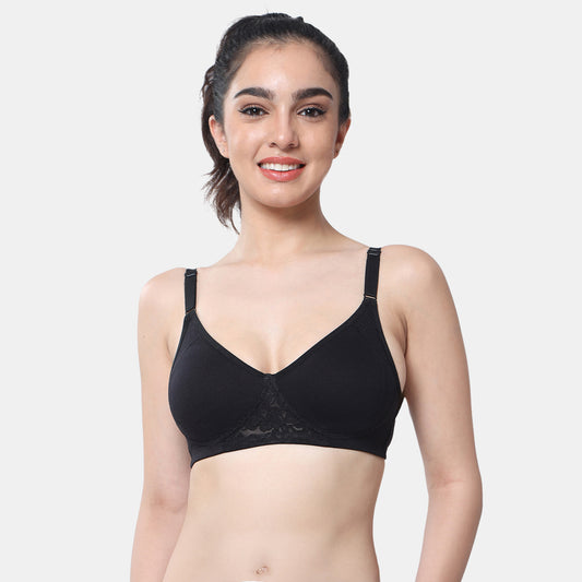 Envie Non-Padded Non-Wired Full Coverage T-Shirt Lace Bra - NVB1088 (Black)