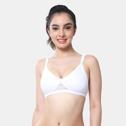 Envie Non-Padded Non-Wired Full Coverage T-Shirt Lace Bra - NVB1088 (White)