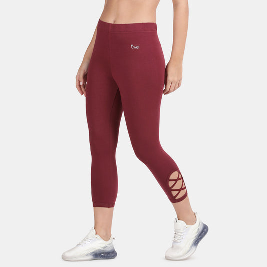 Envie Hugged Fit 3/4th Length Criss Cross Capri Pant - NVCP6005 (Wine)