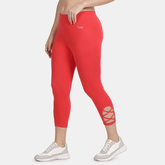 Envie Hugged Fit 3/4th Length Criss Cross Capri Pant - NVCP6005 (Coral Red)