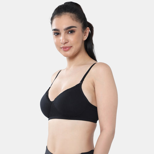 Envie Padded Non-Wired 3/4th Coverage T-Shirt Lace Bra - NVB1115 (Black)