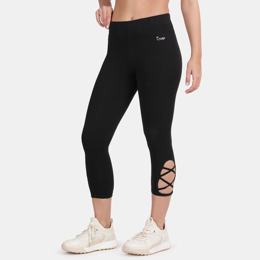 Envie Hugged Fit 3/4th Length Criss Cross Capri Pant - NVCP6005 (Black)