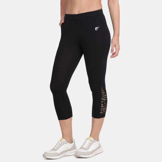 Envie Hugged Fit 3/4th Length Lace Capri - NVCP6003 (Black)