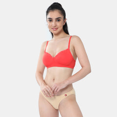 Envie Padded Non-Wired 3/4th Coverage T-Shirt Lace Bra - NVB1115 (Coral Red)