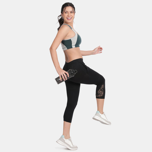 Envie Hugged Fit 3/4th Length Lace Capri - NVCP6003 (Black)