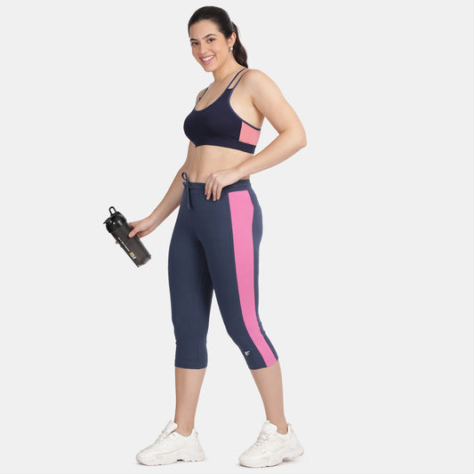 Envie Regular Fit 3/4th Length Contrast Capri - NVCP6006 (Dark Denim Pink)