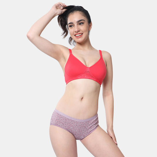 Envie Non-Padded Non-Wired Full Coverage T-Shirt Lace Bra - NVB1088 (Red)