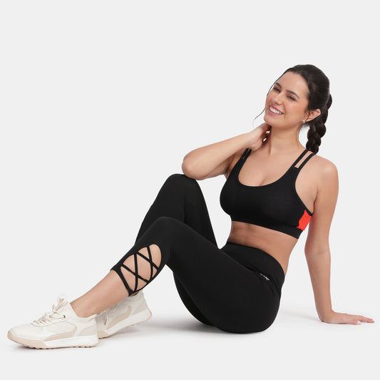 Envie Hugged Fit 3/4th Length Criss Cross Capri Pant - NVCP6005 (Black)