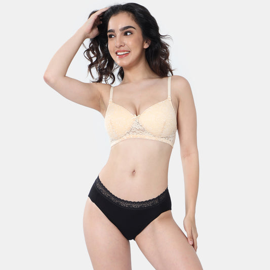 Envie Padded Non-Wired 3/4th Coverage T-Shirt Lace Bra - NVB1118 (Nude)