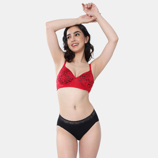 Envie Padded Non-Wired 3/4th Coverage T-Shirt Lace Bra - NVB1118 (True Red)