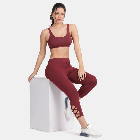 Envie Hugged Fit 3/4th Length Criss Cross Capri Pant - NVCP6005 (Wine)