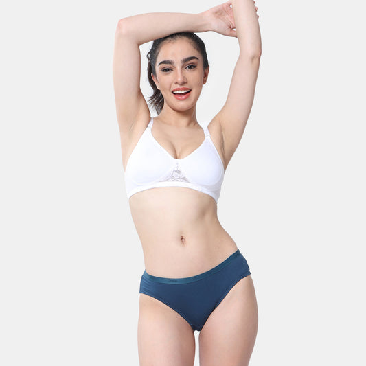 Envie Non-Padded Non-Wired Full Coverage T-Shirt Lace Bra - NVB1088 (White)