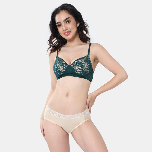 Envie Padded Non-Wired 3/4th Coverage T-Shirt Lace Bra - NVB1118 (Dark Teal)