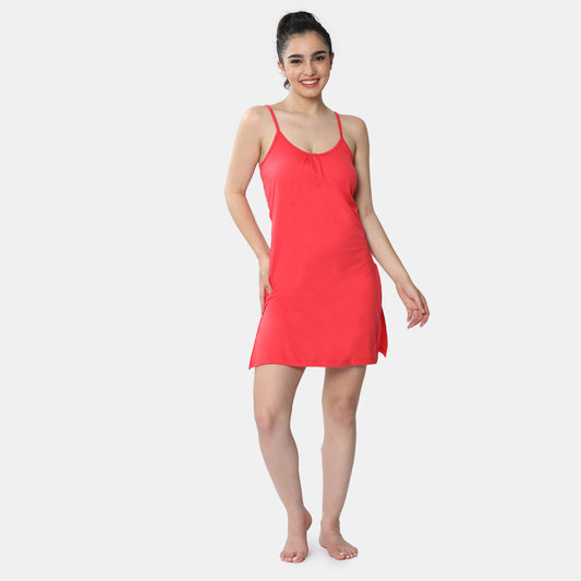 Envie Relaxed Fit Scoop Neck Thigh Length Kurta Slip - NVC3027 (Red)