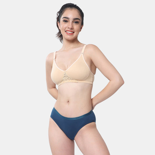 Envie Non-Padded Non-Wired Full Coverage T-Shirt Lace Bra - NVB1088 (Nude)